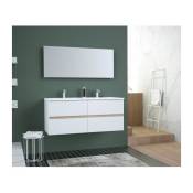 TOTEM Salle de bain 120cm - 4 tiroirs fermetures ralenties - double vasque en ceramique + miroir - Blanc
