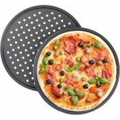 2 x Plat à pizza, Antiadhésif, Pizza & Tarte flambée, Acier au carbone, ∅ 32 cm