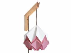 Applique murale en bois et suspension origami bicolore en papier