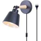 Axhup - Applique Mural Intérieur Design avec Prise et Interrupteur Lampe de Chevet Eclairage Décor Noir 1PCS