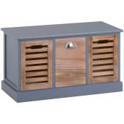 Banc de rangement TRIENT meuble bas coffre avec 3 caisses, en MDF et bois de paulownia gris/naturel - Gris/Naturel