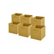 Box And Beyond - Lot de 6 bacs rangement intissés pliables - Jaune Moutarde - 27x27x27cm