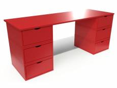 Bureau long en bois 6 tiroirs cube rouge BUR6T-Red
