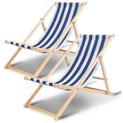 Chaise longue de jardin Chaise longue en pin pliable Chaise longue de balcon en bois Chaise de plage Bleu Blanc 2 pièces - bleu blanc - Einfeben