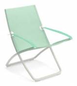 Chaise longue pliable inclinable Snooze métal & tissu vert / 2 positions - Emu bleu en métal