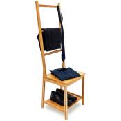 Chaise porte-serviettes bambou, valet de chambre avec 2 étagères hlp 133 x 40 x 42 cm, salle de bain, nature - Relaxdays