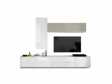 Composition tv laque blanc-taupe clair - camelia - l 300 x l 45 x h 180 cm - neuf
