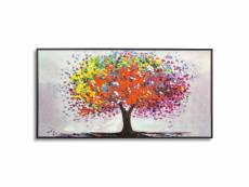 Dekoarte – tableau peinte à la main avec cadre noir | décoration salon, chambre | peinture acrylique | arbre, couleurs, fond clair | 140x70cm