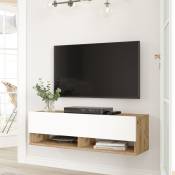 [en.casa] - Meuble tv Laitila à porte 295 x 100 x 315 cm effet chêne rustique / blanc