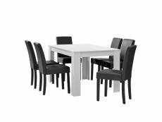 [en.casa] table à manger blanc mat avec 6 chaises gris foncé cuir synthétique rembourré 140x90
