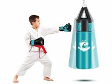 Ensemble de sac de frappe enfants 60cm avec gants de boxe bandages sac de rangement entraînement au karaté taekwondo vert