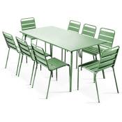 Ensemble table de jardin et 8 chaises en métal vert cactus - Palavas - Vert Cactus