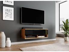 FURNIX meuble tv/ meuble tv suspendu Alyx 100 x 32 x 34 cm style industriel chêne wotan mat/ noir brillant sans LED