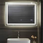 Helloshop26 - Miroir de salle de bain led tactile mural 3 en 1 éclairage blanc froid chaud neutre anti buée horloge numérique miroir lumineux