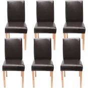 HHG - Lot de 6 chaises de séjour Littau, simili-cuir, marron, pieds clairs