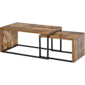 Homcom - Lot de 2 tables basses gigognes design industriel encastrable dim. grande table 90L x 48l x 42H cm métal noir aspect vieux bois - Beige