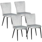 HOMCOM Lot de 4 chaises de salle à manger assise en velours avec dossier pieds en acier 46 x 65 x 87 cm gris clair