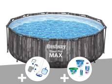 Kit piscine tubulaire ronde Bestway Steel Pro Max décor bois 3,66 x 1,00 m + Kit de traitement au chlore + Kit d'entretien Deluxe