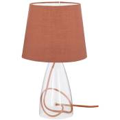 Lampe de table verre clair abat-jour en tissu marron
