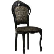 Les Tendances - Chaise bois vernis laqué brillant et assise tissu noir avec motifs dorés Kerla