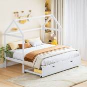Lit cabane extensible - 90(180) x 190 cm - canapé-lit avec tiroirs et sommier à lattes - Blanc