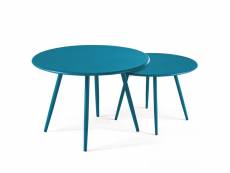 Lot de 2 tables basses ronde en acier bleu pacific - palavas
