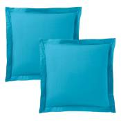 Lot de 2 taies d'oreiller 63 x 63 cm / 100% coton 57 fils/cm² - Turquoise - Turquoise