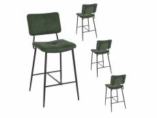 Lot de 4 tabouret de bar rétro avec dossier et repose-pieds, siège rembourrés de 69 cm de haut, cadre en métal, chaises hautes en tissu vert
