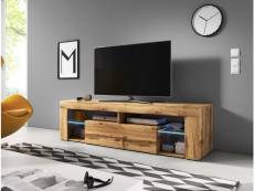 Meuble banc TV - 140 cm - Chêne wotan - Avec LED - Style design Everest
