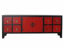 Meuble tv en bois noir et rouge avec 8 tiroirs et 2