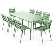 Oviala - Ensemble table de jardin et 8 chaises en métal vert cactus - Palavas - Vert Cactus