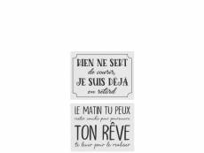 Pancarte textes français retard reve metal blanc-noir assortiment de 2 - l 35 x l 0,5 x h 26,5 cm