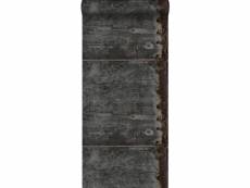 Papier peint plaques métalliques noir et brun rouille - 138222 - 53 cm x 10,05 m 138222