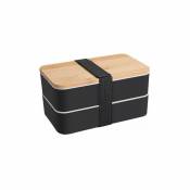 Pesce - Atthys - Lunch Box Noir| Bento Japonais Design 3 Couverts | Bento Box Bambou 2 Compartiments Hermétiques 1200 ml | Micro-Ondes Lave-Vaisselle