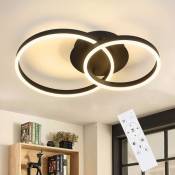 Plafonnier led pour salon - Intensité variable - Avec 2 anneaux - Lampe de salle à manger moderne - 59 cm - En acrylique et aluminium - Noir - 45 w