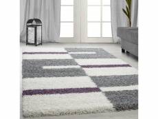 Roma - tapis shaggy à motifs traits - lila et gris