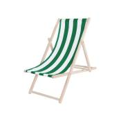 Springos - Chaise longue pliante, en bois avec un tissu à rayures blanches et vertes. - multicolore