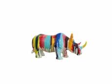 Statue rhinocéros avec coulures multicolores h24 cm - rhino drips 03