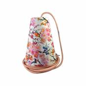 Suspension baladeuse fleurs de cerisier/cordon textile saumon, H 19cm