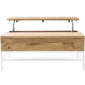 Table basse relevable rectangulaire bois manguier massif et métal blanc L110 cm boho - Bois clair / blanc