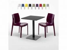 Table carrée 60x60 noire avec 2 chaises colorées ice licorice