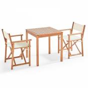 Table carrée en bois et 2 chaises pliantes blanc -