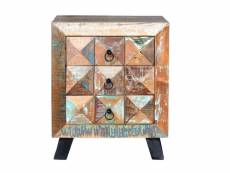 Table de chevet en bois recyclé multicolore - longueur 50 x profondeur 40 x hauteur 60 cm