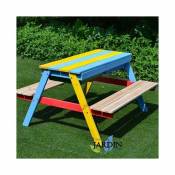 Table de pique-nique pour enfants 89x85x49 cm avec bancs