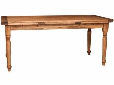 Table rallonge champêtre en bois massif de tilleul massif, finition noyer