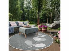 Tapis d'exterieur ø 160cm tapis rond flerev reversible couleur beige, pour terrasse ou jardin résistant à la pluie motif nature