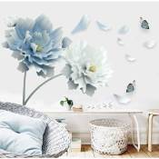 49,2 '' x 30,7 '' 3D Fleurs Bleues Papillons Stickers Muraux Vinyle Amovible Grands Stickers Muraux Art Décorations Décor pour Chambre Salon Bureau