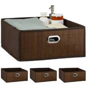 4x paniers de rangement en bambou, corbeille de salle de bain carrée, boîte plate, 14 x 31 x 31 cm, pliante, marron