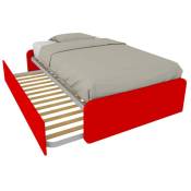 864R - Chambre lit 120x190 1 carré et demi avec deuxième lit gigogne et têtes de lit personnalisables - Rouge - Rouge