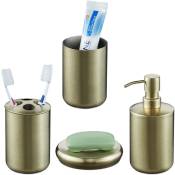 Accessoires de salle de bain, 4 pièces, acier inox, porte-savon, distributeur de savon, gobelets, doré - Relaxdays